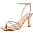 Mostrin Strappy Kitten Heels for Women Square Open Toe Heels Ankle Strap Lace Up Heeled Sandals for Party, Prom