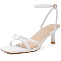 Mostrin Womens Sandals Strappy Heels for Women Ankle Strap Lace Up Heels Square Open Toe Heels Tie Up Stiletto High Heeled Sandals for Prom, Party, Daily Wear