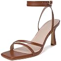 Mostrin Womens Sandals Strappy Heels for Women Ankle Strap Lace Up Heels Square Open Toe Heels Tie Up Stiletto High Heeled Sandals for Prom, Party, Daily Wear
