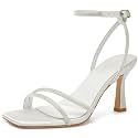 Mostrin Womens Sandals Strappy Heels for Women Ankle Strap Lace Up Heels Square Open Toe Heels Tie Up Stiletto High Heeled Sandals for Prom, Party, Daily Wear