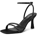 Mostrin Womens Sandals Strappy Heels for Women Ankle Strap Lace Up Heels Square Open Toe Heels Tie Up Stiletto High Heeled Sandals for Prom, Party, Daily Wear