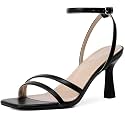 Mostrin Womens Sandals Strappy Heels for Women Ankle Strap Lace Up Heels Square Open Toe Heels Tie Up Stiletto High Heeled Sandals for Prom, Party, Daily Wear