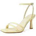 Mostrin Womens Sandals Strappy Heels for Women Ankle Strap Lace Up Heels Square Open Toe Heels Tie Up Stiletto High Heeled Sandals for Prom, Party, Daily Wear