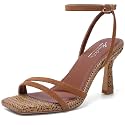 Mostrin Strappy Kitten Heels for Women Square Open Toe Heels Ankle Strap Lace Up Heeled Sandals for Party, Prom
