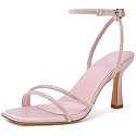 Mostrin Strappy Kitten Heels for Women Square Open Toe Heels Ankle Strap Lace Up Heeled Sandals for Party, Prom