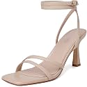 Mostrin Womens Sandals Strappy Heels for Women Ankle Strap Lace Up Heels Square Open Toe Heels Tie Up Stiletto High Heeled Sandals for Prom, Party, Daily Wear