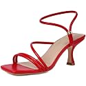 Mostrin Strappy Kitten Heels for Women Square Open Toe Heels Ankle Strap Lace Up Heeled Sandals for Party, Prom