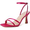 Mostrin Strappy Kitten Heels for Women Square Open Toe Heels Ankle Strap Lace Up Heeled Sandals for Party, Prom