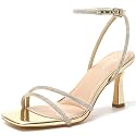 Mostrin Strappy Kitten Heels for Women Square Open Toe Heels Ankle Strap Lace Up Heeled Sandals for Party, Prom