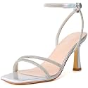 Mostrin Womens Sandals Strappy Heels for Women Ankle Strap Lace Up Heels Square Open Toe Heels Tie Up Stiletto High Heeled Sandals for Prom, Party, Daily Wear