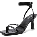 Mostrin Strappy Kitten Heels for Women Square Open Toe Heels Ankle Strap Lace Up Heeled Sandals for Party, Prom