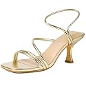 Mostrin Strappy Kitten Heels for Women Square Open Toe Heels Ankle Strap Lace Up Heeled Sandals for Party, Prom