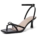 Mostrin Strappy Kitten Heels for Women Square Open Toe Heels Ankle Strap Lace Up Heeled Sandals for Party, Prom