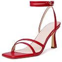Mostrin Womens Sandals Strappy Heels for Women Ankle Strap Lace Up Heels Square Open Toe Heels Tie Up Stiletto High Heeled Sandals for Prom, Party, Daily Wear