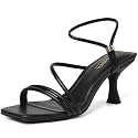 Mostrin Strappy Kitten Heels for Women Square Open Toe Heels Ankle Strap Lace Up Heeled Sandals for Party, Prom