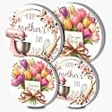Mother's Day Electric Stove Burner Covers,4 Pcs Flowers Round Stove Burner Covers Tulips Gas Stove Burner Cover,8 Inch and 10 Inch,Happy Mother's Day Metal Cooktop Home Decorative