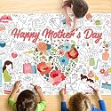 Mother’s Day Coloring Tablecloth for Kids, Jumbo 30x72 Inch Poster with Flowers and Hearts, Perfect for Party Games, Family Activities, Classroom Projects, and Holiday Decorations