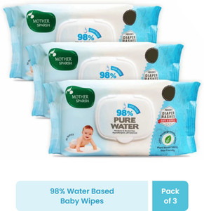 mother sparsh 98 water based wipes mild -scented 80 wipes pack of 3 - plant based fabric