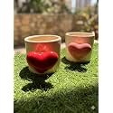 Mothers Day Gift for Moms | Set of Red &amp; Pink Ceramic Heart Beat Mugs (Set of 2)
