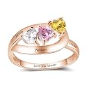 Mothers Day Gifts 10K 14K 18K Solid Gold Customized Mom Ring 2-4 Birthstones Personalized Family Names Ring Jewelry Gifts for Mothers Wife Mom