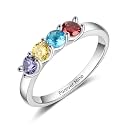 Mothers Day Gifts 10K 14K 18K Solid Gold Customized Mom Ring 2-4 Birthstones Personalized Family Names Ring Jewelry Gifts for Mothers Wife Mom