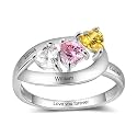 Mothers Day Gifts 10K 14K 18K Solid Gold Customized Mom Ring 2-4 Birthstones Personalized Family Names Ring Jewelry Gifts for Mothers Wife Mom