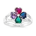 Mothers Day Gifts 10K 14K 18K Solid Gold Customized Mom Ring 2-4 Birthstones Personalized Family Names Ring Jewelry Gifts for Mothers Wife Mom
