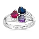 Mothers Day Gifts 10K 14K 18K Solid Gold Customized Mom Ring 2-4 Birthstones Personalized Family Names Ring Jewelry Gifts for Mothers Wife Mom