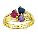 Mothers Day Gifts 10K 14K 18K Solid Gold Customized Mom Ring 2-4 Birthstones Personalized Family Names Ring Jewelry Gifts for Mothers Wife Mom