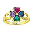Mothers Day Gifts 10K 14K 18K Solid Gold Customized Mom Ring 2-4 Birthstones Personalized Family Names Ring Jewelry Gifts for Mothers Wife Mom