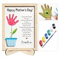 Mothers Day Handprint Gifts for Mom from Daughter Son, Personalized Family Handprint Frame, Custom Family Art Keepsake, DIY Flower Craft Wood Sign with Paint, Gift for New Parents, Grandma, Nana