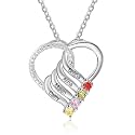 Mothers Day Necklace with Birthstones – Personalized Mom Necklace Engraved 2-6 Names, Custom Family Birthstone Jewelry Gift for Women