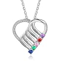 Mothers Day Necklace with Birthstones – Personalized Mom Necklace Engraved 2-6 Names, Custom Family Birthstone Jewelry Gift for Women
