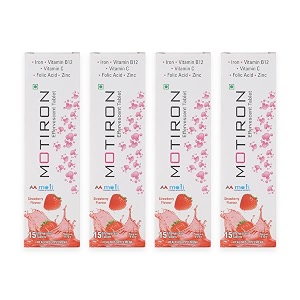 motiron effervescent iron tablets for women amp men  iron folic acid vitamin b12 c amp zinc  stomach-friendly sugar-free strawberry flavour - pack of 4