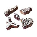 Motif Finger and Bird Block Print Wood Stamps (Set of 5)