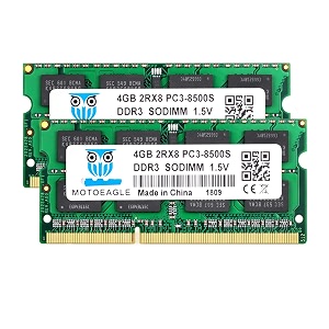 motoeagle 8gb kit 2x4gb 2rx8 pc3-8500 pc3-8500s ddr3 1066mhz sodimm cl7 204 pin 15v non-ecc unbuffered notebook memory laptop ram modules compatible with intel amd and mac computer