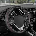 Motor Trend GripDrive Faux Black Leather Steering Wheel Cover for Car Truck Van SUV, Small 14 inch Size, Red Accent Stitched Car Steering Wheel Cover Vehicle & Auto Accessories