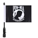Motorcycle Flag Pole Mounts Fold Down 90° with POW MIA Flag "You Are Not Forgotten" Flip Down Holder – Fits 1/2" Motorcycle Luggage Rack for Harley Road King Touring Spring Honda Goldwing etc