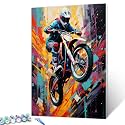Motorcycle Racing Paint by Numbers Kits 16x20 inch Canvas Motocross Championship DIY Oil Painting for Kids, Adults Beginner Motorcyclist Paintwork with Brushes Abstract Graffiti Gift(Frameless)