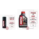 Motul 104103 7100 4T Fully Synthetic Ester 20W-50 API SN Petrol Engine Oil for Bikes (1 L) &amp; Motul C2 Chain Lube for All Bikes (150 ml)