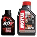 Motul 300V Factory Line Ester Core Fully Synthetic 10W-40 Petrol Engine Oil for Bikes (1 L) (104118) & Motul 104103 7100 4T Fully Synthetic 20W-50 Petrol Engine Oil for Bikes (1 L)