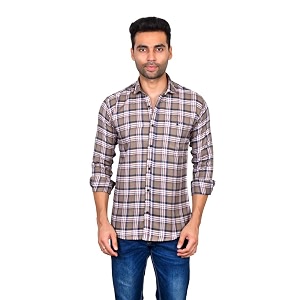 moudlin men slim fit checkered full sleeve spread collar casual shirt