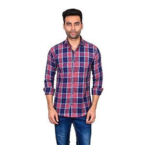 moudlin men slim fit checkered full sleeve spread collar casual shirt