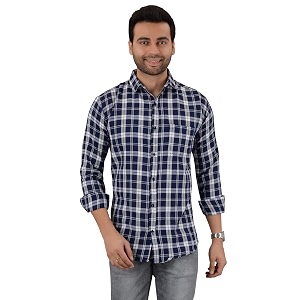 moudlin men slim fit checkered full sleeve spread collar casual shirt