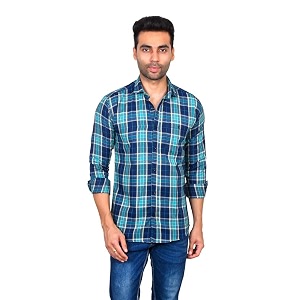 moudlin men slim fit checkered full sleeve spread collar casual shirt