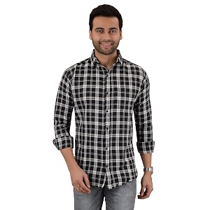 men slim fit checkered full sleeve spread collar casual shirt