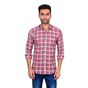 moudlin men slim fit checkered full sleeve spread collar casual shirt