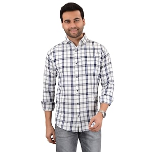men slim fit checkered full sleeve spread collar casual white shirtpack of 1sizel