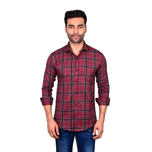 men slim fit checkered full sleeve spread collar casual shirt