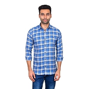 moudlin men slim fit checkered full sleeve spread collar casual shirt